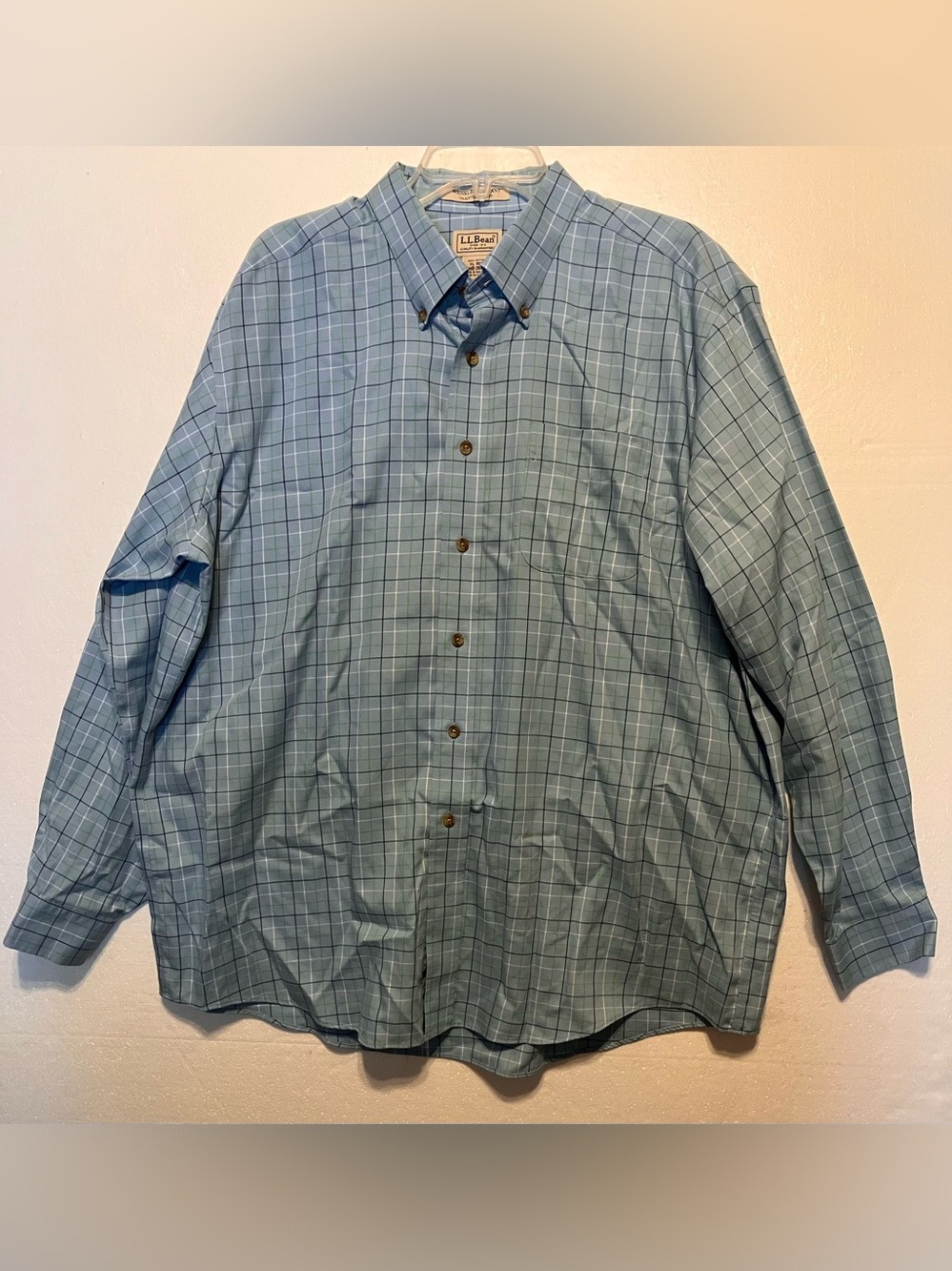 L.L. Bean Men's XL Light Blue Windowpane Button-Down Shirt